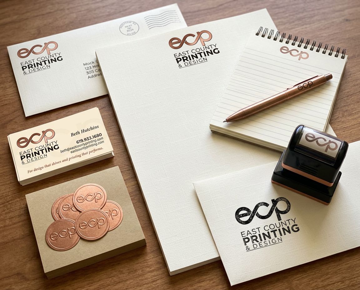 Letterhead, envelope, notepad, stamp and foil seals